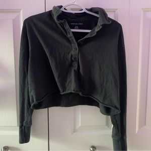 American Eagle cropped collared long sleeve